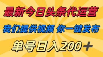 最新今日头条代运营,我们提供视频,你一键发布,单号日入200+【揭秘】-副业网