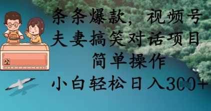 条条爆款,视频号夫妻搞笑对话项目,简单操作,小白轻松日入3张+-副业网