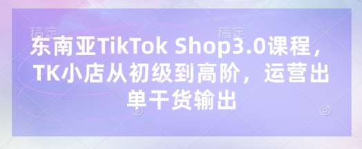 东南亚TikTok Shop3.0课程,TK小店从初级到高阶,运营出单干货输出-副业网