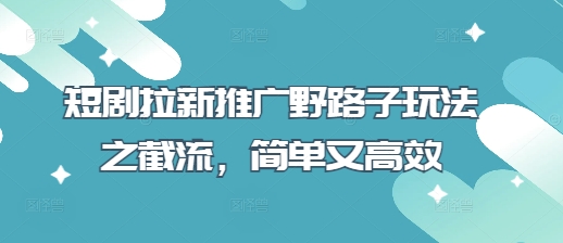 短剧拉新推广野路子玩法之截流，简单又高效-副业网